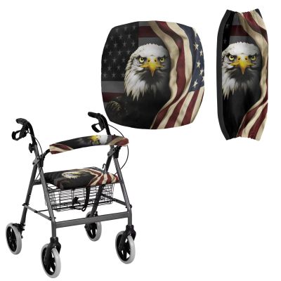 Uacyareni American Flag Eagle Black Walker Seat & Backrest Rollator Covers Set 2 Pieces Removable&Washable Roller Walker Cover Accessories for Seniors Men Women