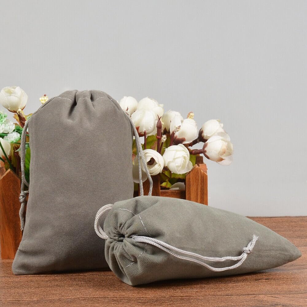 10-100pcs Velvet Drawstring Pouch Jewelry Baggie Ring Party Wedding Gift Bag LOT (Gray,10x12cm,50pcs)