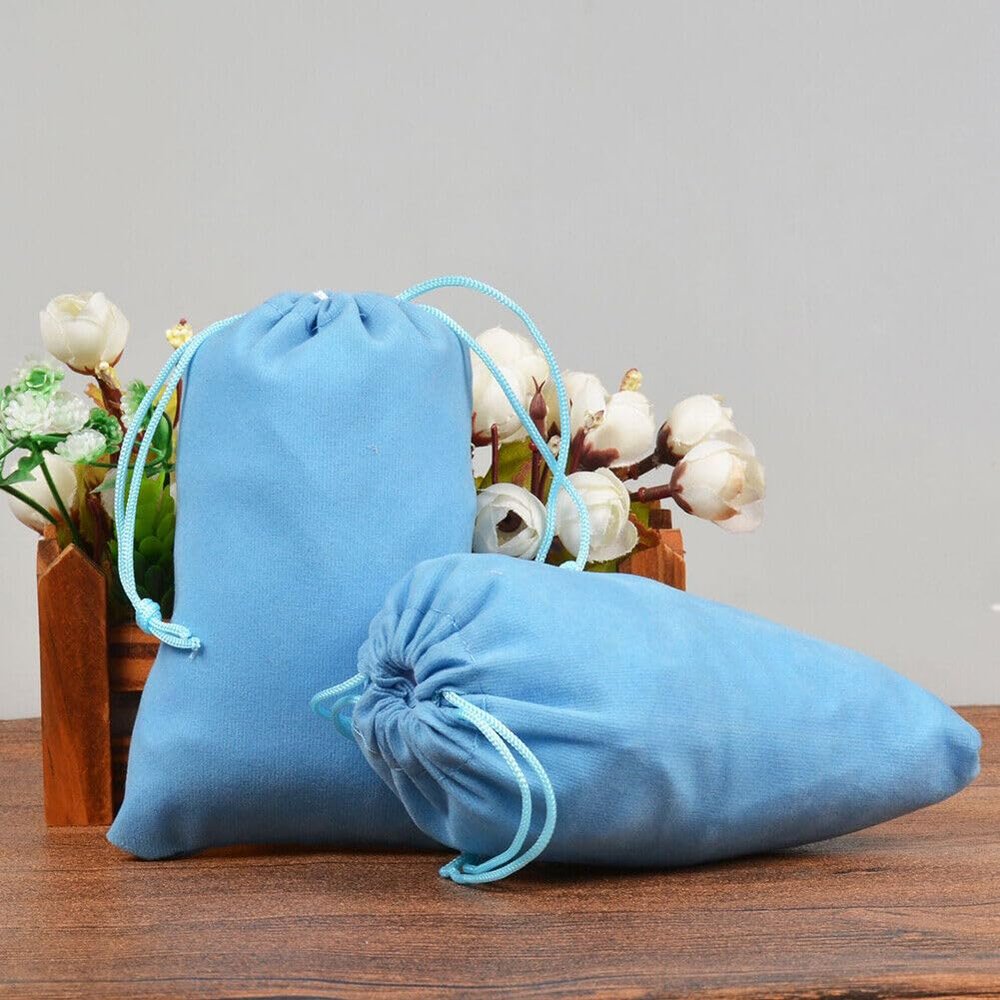 10-100pcs Velvet Drawstring Pouch Jewelry Baggie Ring Party Wedding Gift Bag LOT (Light blue,7x9cm,50pcs)