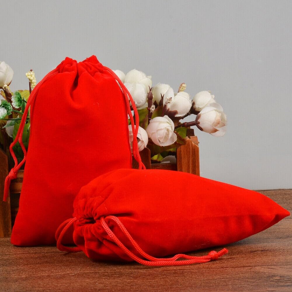 10-100pcs Velvet Drawstring Pouch Jewelry Baggie Ring Party Wedding Gift Bag LOT (Red,7x9cm,50pcs)