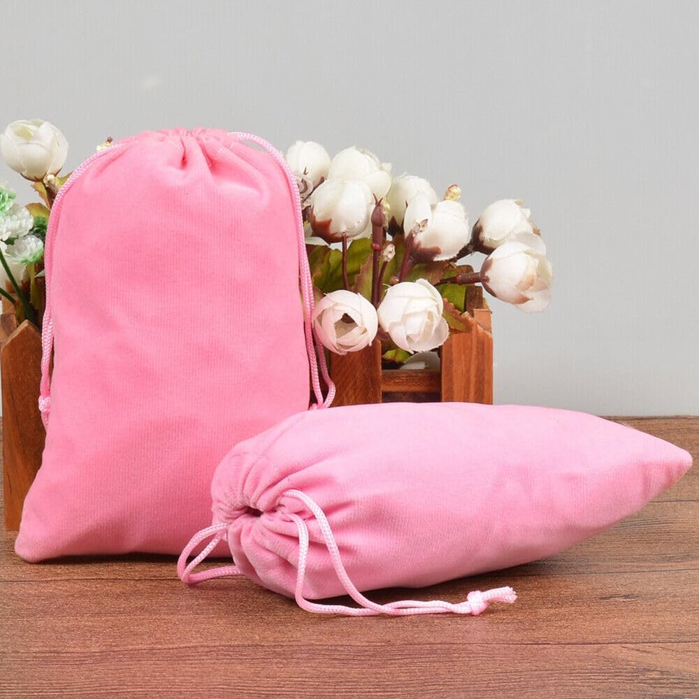 10-100pcs Velvet Drawstring Pouch Jewelry Baggie Ring Party Wedding Gift Bag LOT (Pink,15x20cm,100pcs)
