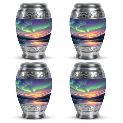 Aurora Borealis Mini Urn for Ashes Adult Male, Funeral Urns for Adult Ashes Men, Urn for Ashes for Women, Small Cremation Urns for Ashes (Size - 3inch, 4 Pcs)