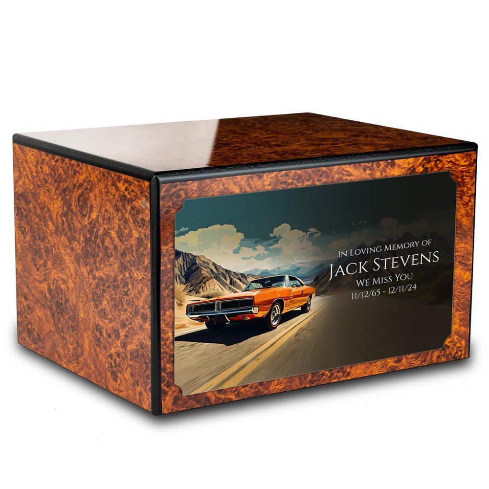 GetUrns Heritage Adult Classic Car Cremation Urn for Human Ashes I Burl Wood Funeral Urns for Male and Female I 213lbs