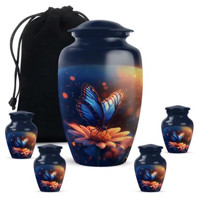 YATHABHISA Butterfly Urns for Ashe, Best Memorial & Thoughtful Gift for Men & Women, Cremains Containers Burial & Funeral Adult Human Remains, Combo (1Pc 10 Inch & 4Pcs 3 Inch)