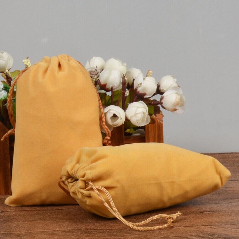 10-100pcs Velvet Drawstring Pouch Jewelry Baggie Ring Party Wedding Gift Bag LOT (Golden yellow,15x20cm,100pcs)