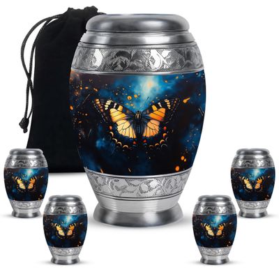 KARYLIZ Butterfly Urn, Cremation Urns for Human Ashes, Funeral Urns for Adult Ashes Women, Mini Urn for Keepsake, Cremation for Ashes Adult Male Large Funeral for Mom & Dad (Combo 10" & 3", Set of 5)