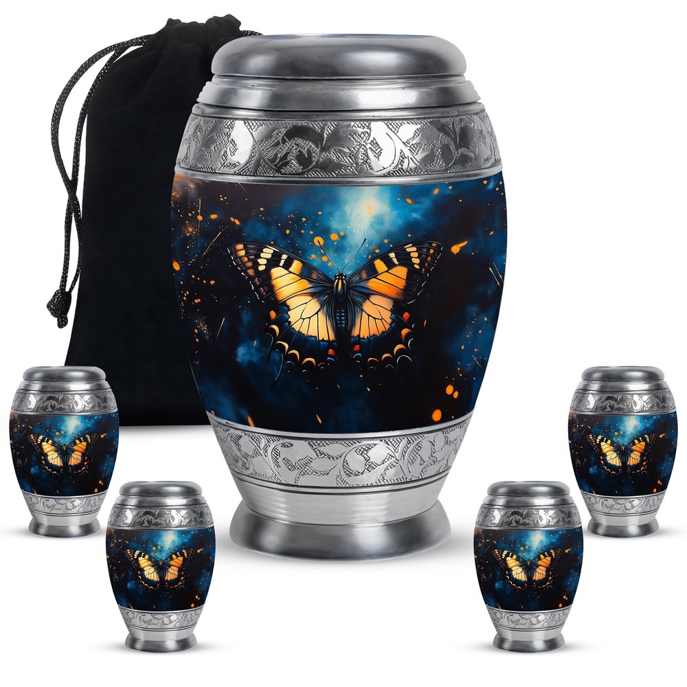 KARYLIZ Butterfly Urn, Cremation Urns for Human Ashes, Funeral Urns for Adult Ashes Women, Mini Urn for Keepsake, Cremation for Ashes Adult Male Large Funeral for Mom & Dad (Combo 10" & 3", Set of 5)