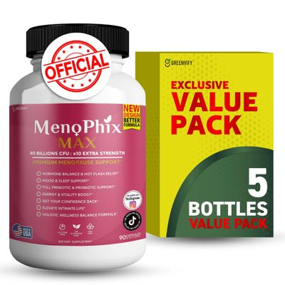 MenoPhix Max Premium Menopause Support Supplement, 40 Billions CFU, Extra Strength, 90 Capsules (5)