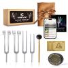 CREVIK Tuning Forks for Healing Set - 128Hz, 136.1Hz, 256Hz, 384Hz Weighted & Unweighted Tuning Fork Kit with Hockey Puck Activator - Chakra Sound Therapy Instruments for Meditation & Yoga in Pouch view 1