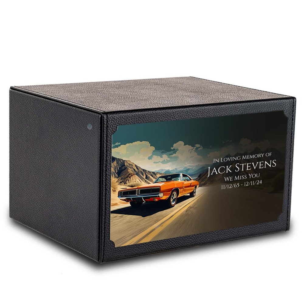 GetUrns Heritage Adult Classic Car Cremation Urn for Human Ashes I Leather Wood Funeral Urns for Male and Female I 213lbs