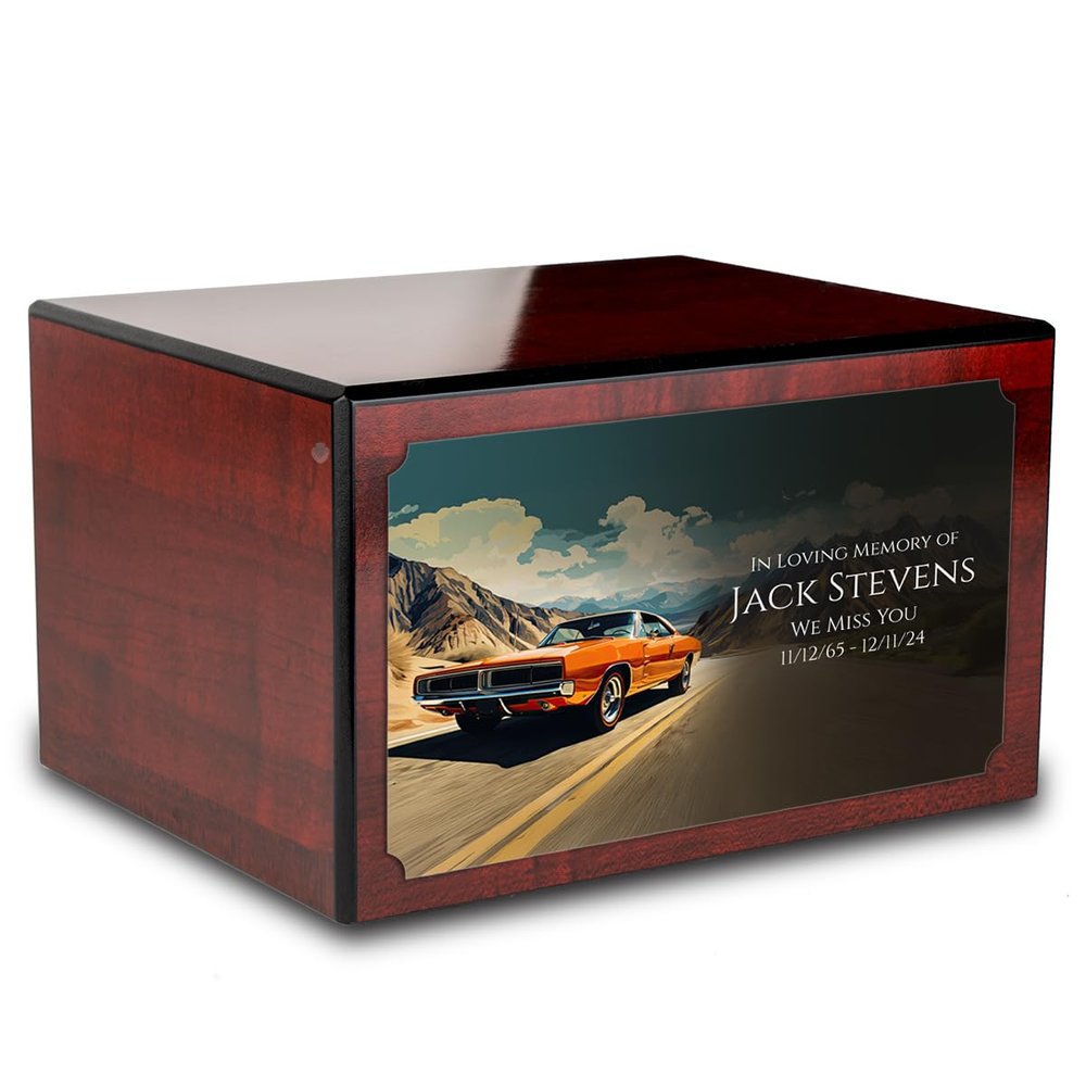 GetUrns Heritage Adult Classic Car Cremation Urn for Human Ashes I Cherry Wood Funeral Urns for Male and Female I 213lbs