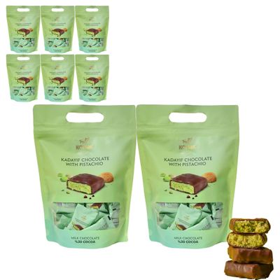 320 Count of Mini Dubai Chocolate Kunafa Pistachio Bar - Pistachio Chocolate Bars with Shredded Phyllo Dough - Fresh Daily Production, Perfect for Gifting - 8.8 lbs/Aprox 320 Pieces