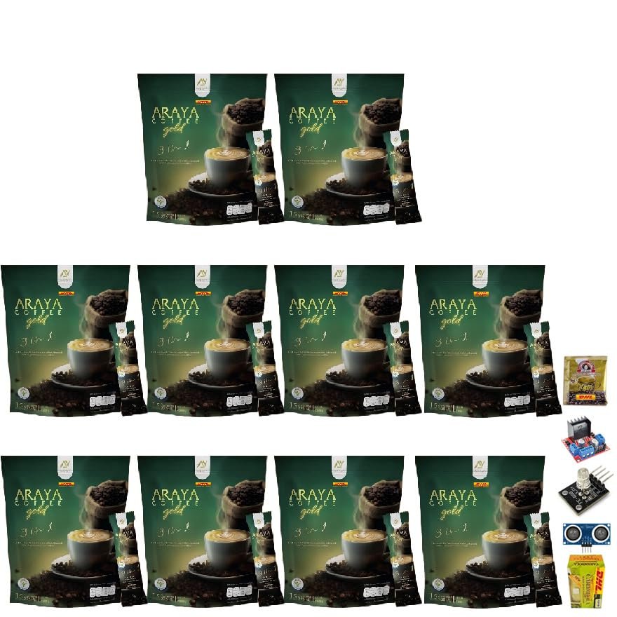 Arabica Roasted Coffee Delicious Intense Much Mellow Fruit Snack 15 Sachet/Pack(225g) ArayaCoffeeGold 3 in 1 Set 10 By Beautygoodshop [Get Free For You Beauty Gifts]