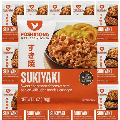 [Pack of 24] Yoshinoya Sukiyaki Beef Sweet & Savory Beef with Udon Noodles & Cabbage, 6 oz Each, Frozen Ready-to-Heat Meal Microwaves in 2 Minutes Ships Express in Insulated Box with Ice Packs