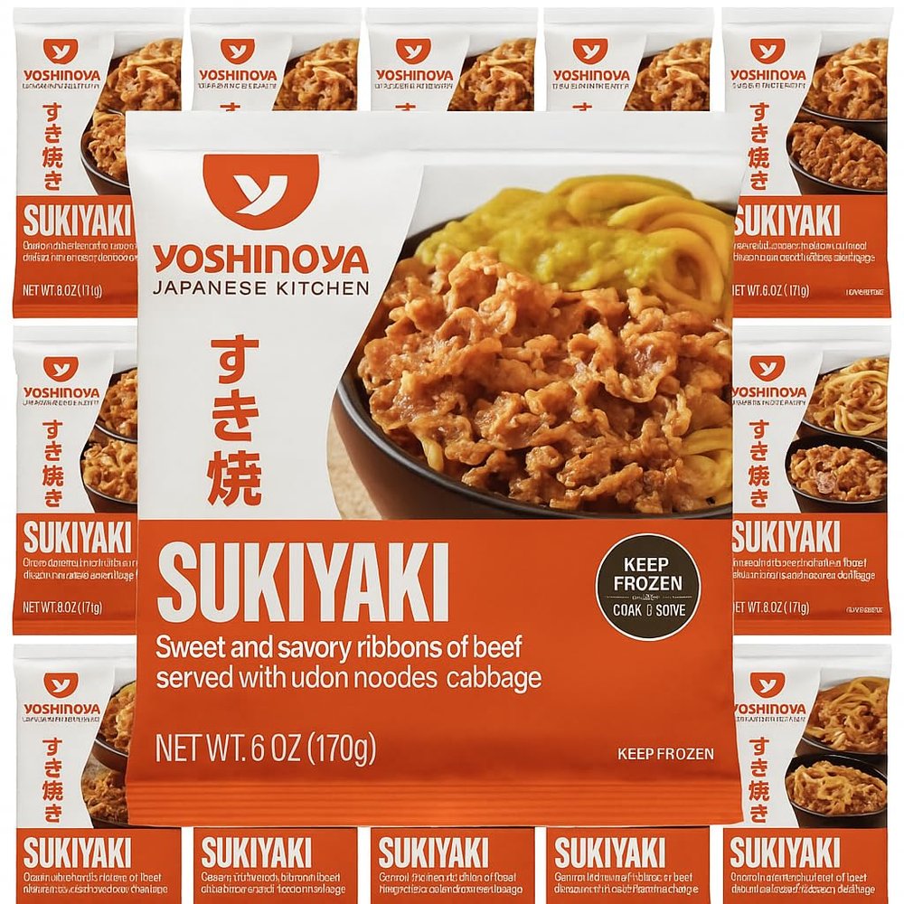[Pack of 24] Yoshinoya Sukiyaki Beef Sweet & Savory Beef with Udon Noodles & Cabbage, 6 oz Each, Frozen Ready-to-Heat Meal Microwaves in 2 Minutes Ships Express in Insulated Box with Ice Packs