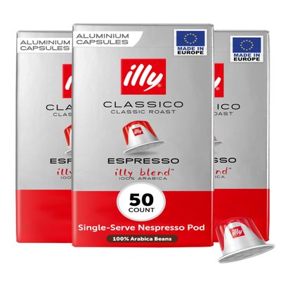 illy Espresso Compatible Capsules, Coffee Pods for Nespresso Original Line Machine, Classico Medium Roast, 100% Arabica, Premium Italian Coffee, Single Serve, 10 Count, 5 Pack
