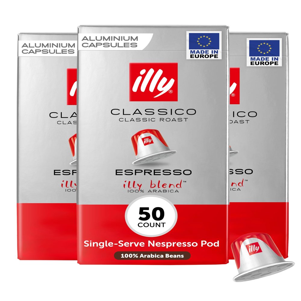 illy Espresso Compatible Capsules, Coffee Pods for Nespresso Original Line Machine, Classico Medium Roast, 100% Arabica, Premium Italian Coffee, Single Serve, 10 Count, 5 Pack