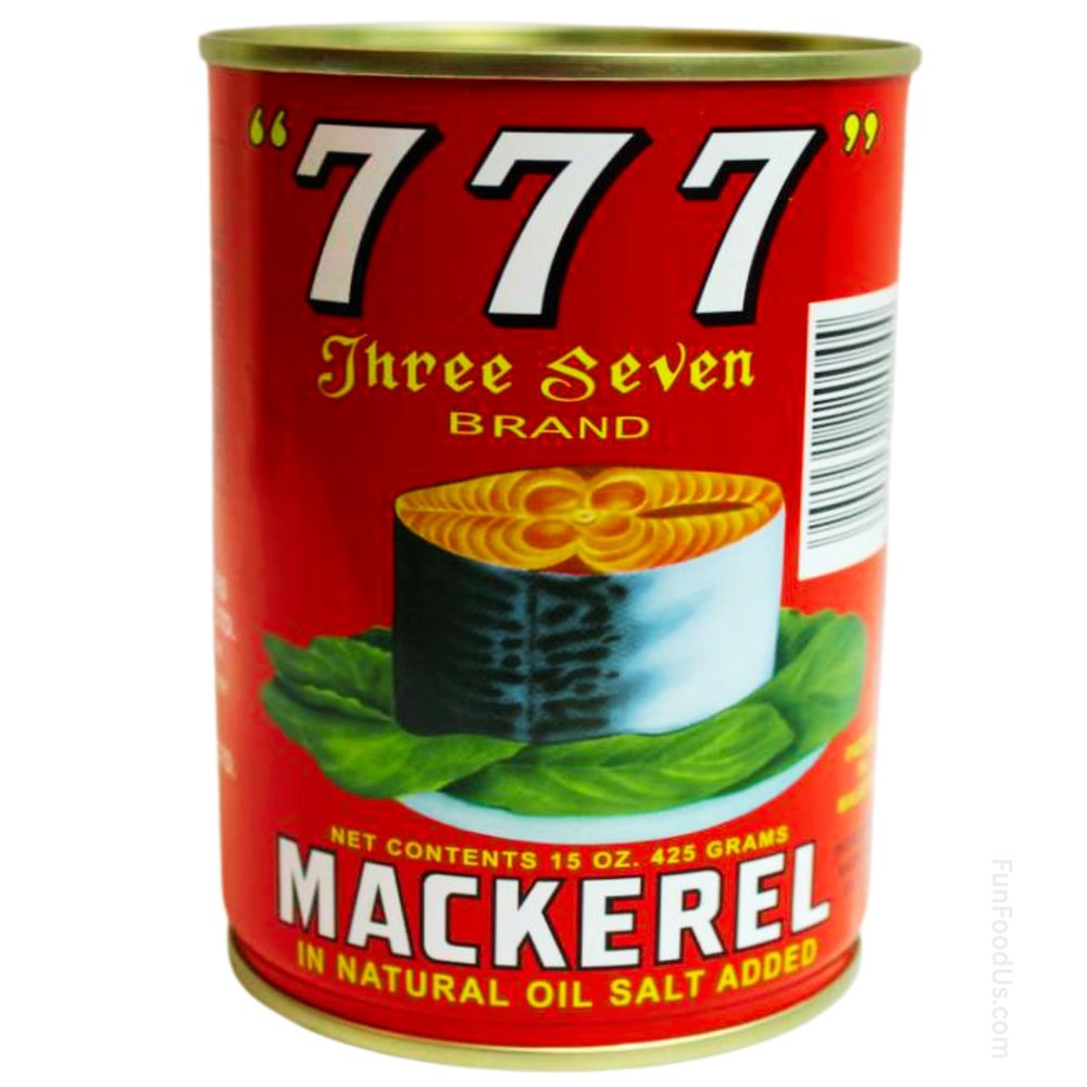 777 Mackerel in Natural Oil (Value Pack of 8 x 15 Oz Cans) Salt Added, Premium Quality Mackerel Tin Fish Full of Flavor 777 Brand
