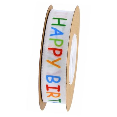 GALPADA 1roll Happy Birthday Decorative Ribbon Satin Craft Tape for Party Packaging Wrapping and Projects Wide Reusable