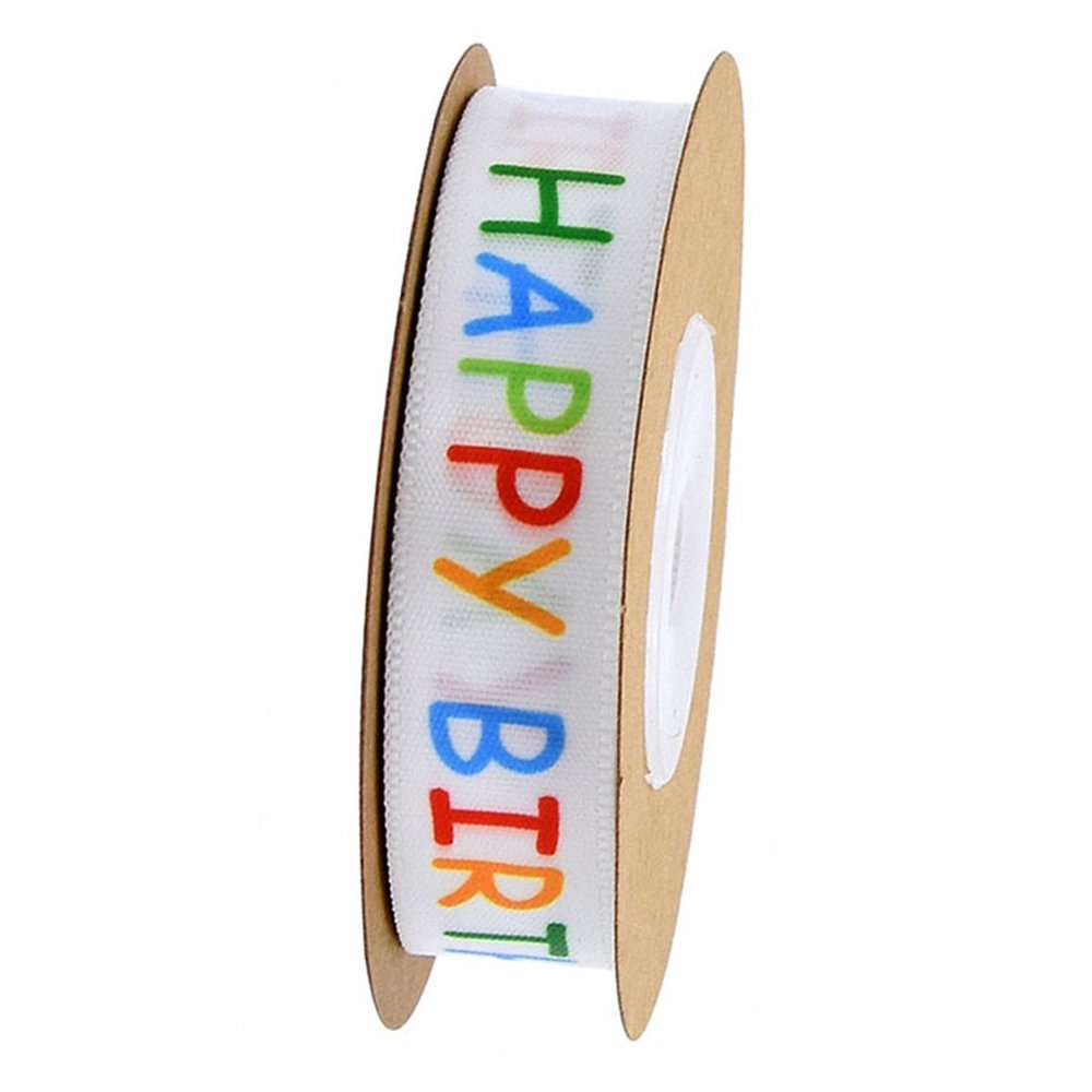 GALPADA 1roll Happy Birthday Decorative Ribbon Satin Craft Tape for Party Packaging Wrapping and Projects Wide Reusable