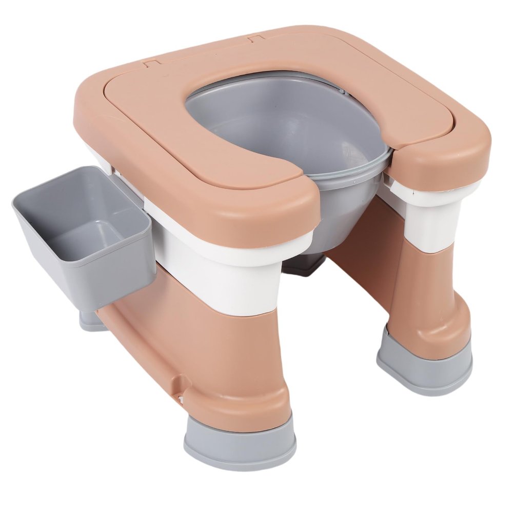ViaGasaFamido Portable Commode Chair, Shower Chair Non Slip Bedside Toilet with Ergonomic Design Multifunctional Plastic Potty Chair for Bathing, Toilet Use (Coffee)