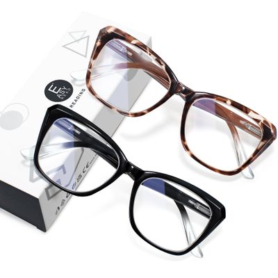 EASY READ 2 Pack Reading Glasses for Women,Cat Eye Blue Light Blocking Computer Readers with Spring Hinge(Magnification 3.00,Black/Tortoise)