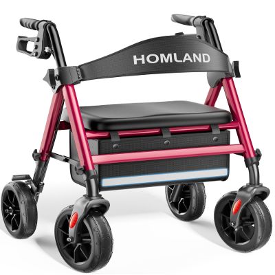 HOMLAND Rollator Walker for Seniors with Seat, Foldable Lightweight Aluminum Rolling Walker with 8" All-Terrain Wheels, Adjustable Height, Storage Bag & Hand Brakes, Ergonomic Indoor Outdoor Aid