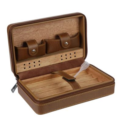 WANGHAI2024M Cigar Storage Box Cedar Wood Cigar Humidor Box Gift for Boy Friend Father PU Leather Cigar Case Storage Humidifier 4 Cigars Box Humidor Cigar Humidor