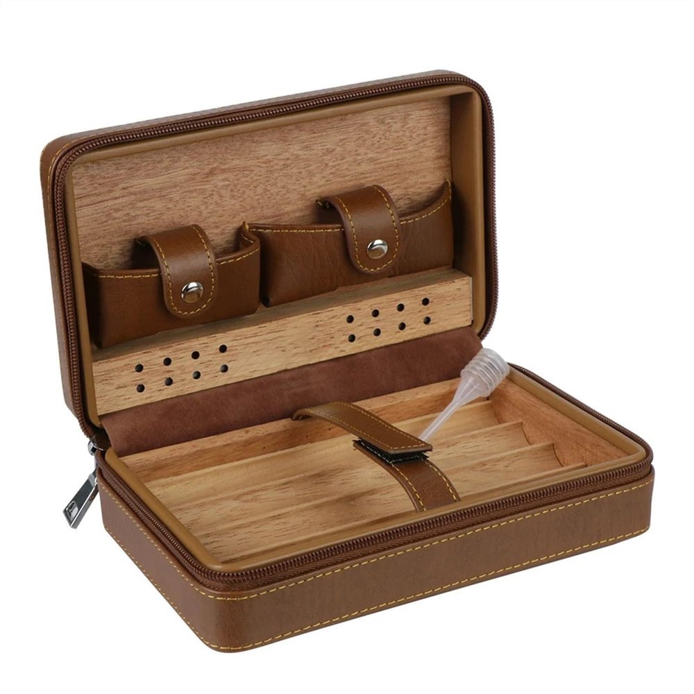 WANGHAI2024M Cigar Storage Box Cedar Wood Cigar Humidor Box Gift for Boy Friend Father PU Leather Cigar Case Storage Humidifier 4 Cigars Box Humidor Cigar Humidor