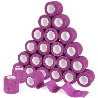 24 Pack 2 Inch x 5 Yards Self Adhesive Bandage Wrap, Elastic Cohesive Wrap 2 inch Vet Wrap Bandage Tape, Purple Grip Tape for Athletic, Sports, Wrist, Ankle Sprains