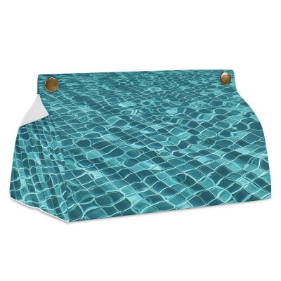Swimming Pool Water Tissue Box Cover Rectangle Modern PU Leather Tissue Holder Farmhouse Napkin Holders Decorative Tissues Box Holder for Bathroom Kitchen Office Bedroom Dresser