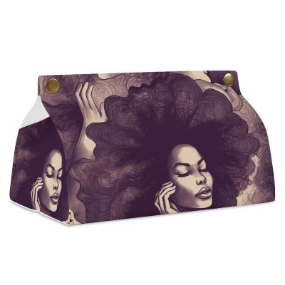 African Hair Black Women Tissue Box Cover Rectangle Modern PU Leather Tissue Holder Farmhouse Napkin Holders Decorative Tissues Box Holder for Bathroom Kitchen Office Bedroom Dresser