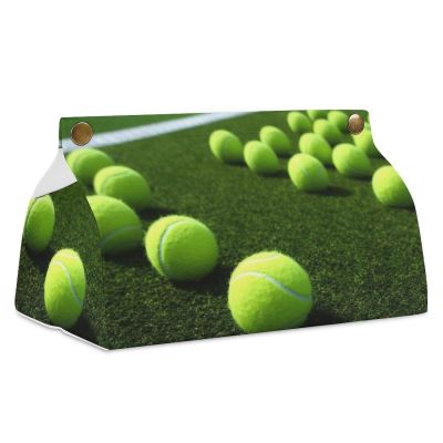 Tennis Balls Tissue Box Cover Rectangle Modern PU Leather Tissue Holder Farmhouse Napkin Holders Decorative Tissues Box Holder for Bathroom Kitchen Office Bedroom Dresser