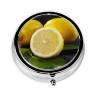 Yellow Lemon Pill Box with Mirror 3 Compartment Decorative Pill Case for Purse or Pocket Small Round Pill Organizer Weekly Metal Medicine Tablet Vitamin Holder Travel Gift view 2