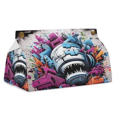 Colorful Graffiti Tissue Box Cover Rectangle Modern PU Leather Tissue Holder Farmhouse Napkin Holders Decorative Tissues Box Holder for Bathroom Kitchen Office Bedroom Dresser