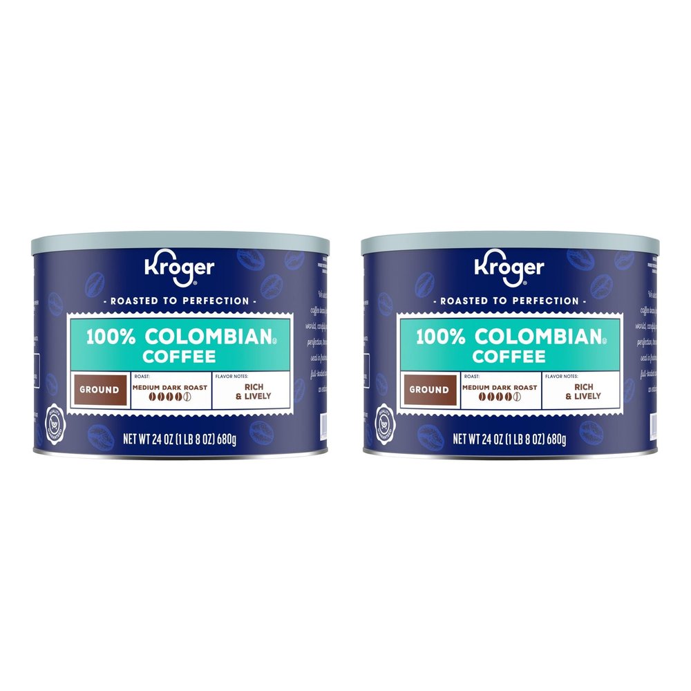 100% Colombian Krogers Medium Dark Roast Ground Coffee 24 oz (Pack of 2)