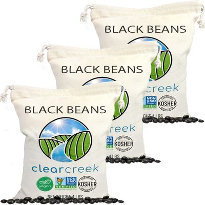 CLEAR CREEK Washington State Grown Black Beans | 12 LB (3-4 lb bags) | Non-GMO | Vegan | Kosher | Non-Irradiated | Dry Black Beans | Frijoles Negros