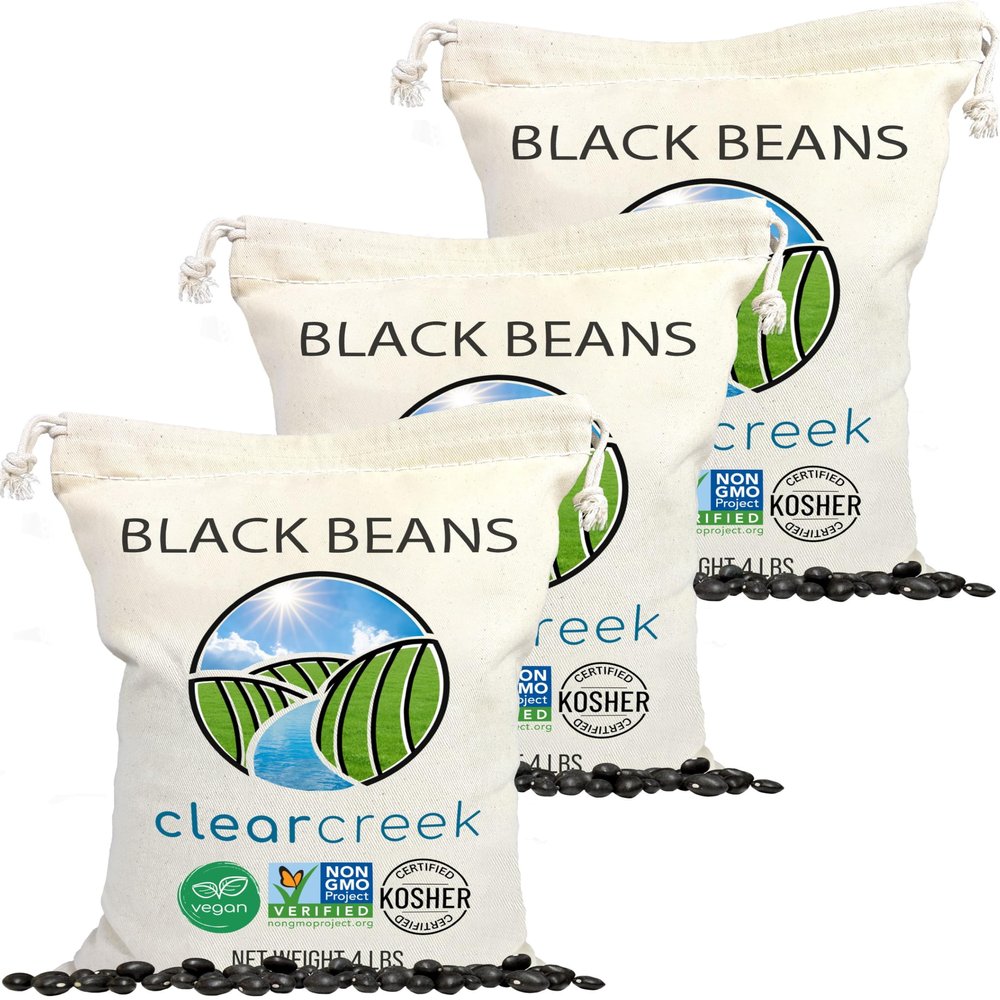 CLEAR CREEK Washington State Grown Black Beans | 12 LB (3-4 lb bags) | Non-GMO | Vegan | Kosher | Non-Irradiated | Dry Black Beans | Frijoles Negros