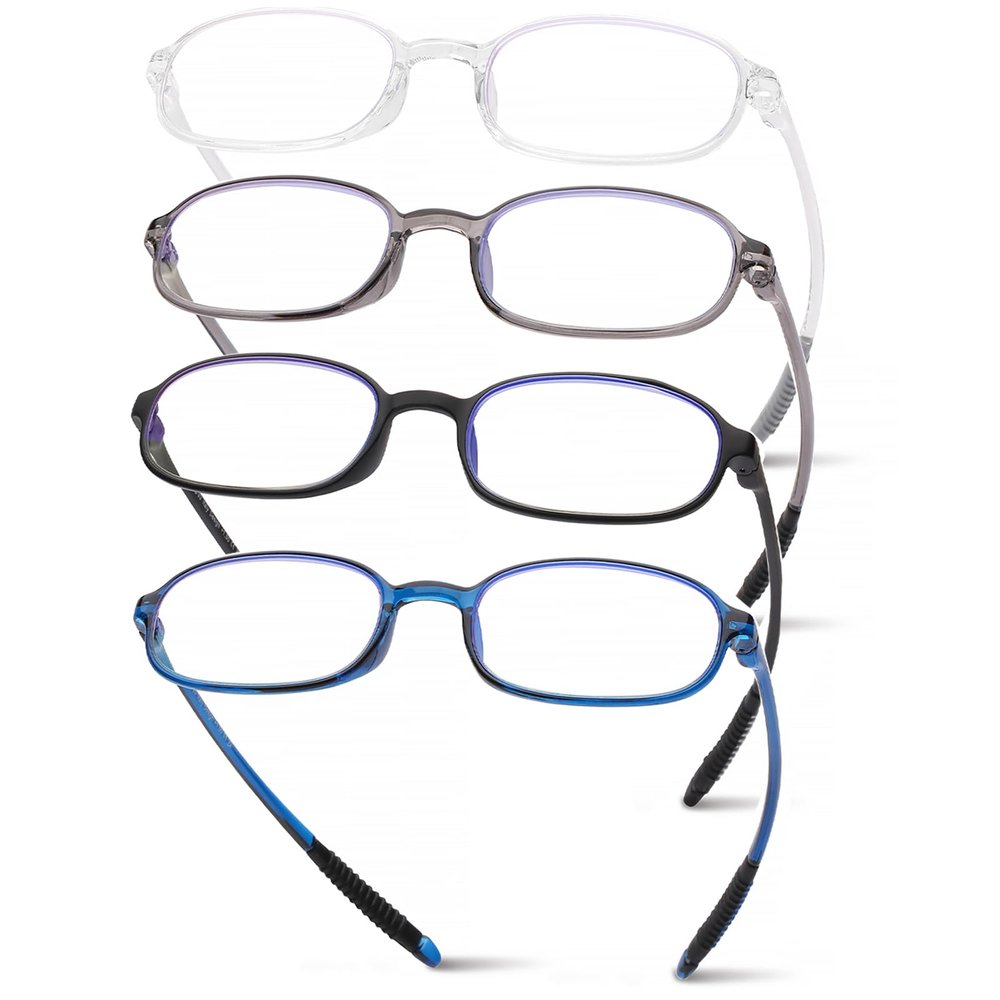 AQWANO 4 Pack Blue Light Blocking Reading Glasses for Men Women, Half Lens Computer Readers, Durable Lightweight TR90 Flexible Frame Eyeglasses Anti Eyestrain (1.25)