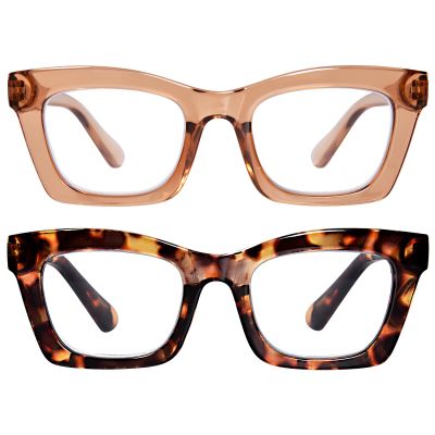 ZESAKER Oversized Square Reading Glasses for Women, Blue light Blocking Computer Readers, Fashion Spring Hinge Readers for Women (Champagne+ Brown Tortoise,2.0)