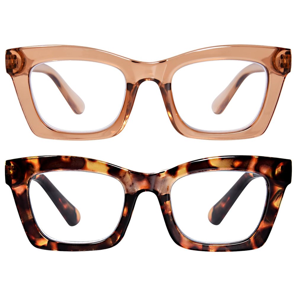 ZESAKER Oversized Square Reading Glasses for Women, Blue light Blocking Computer Readers, Fashion Spring Hinge Readers for Women (Champagne+ Brown Tortoise,2.0)