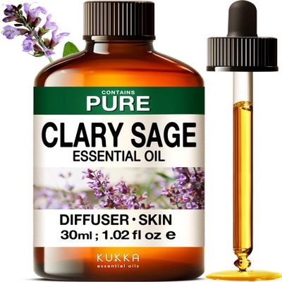 100% Pure Clary Sage Oil - 1.02 Fl Oz Clary Sage Essential Oil for Hair, Skin, Diffuser, Aromatherapy & DIY Soap Making Scent