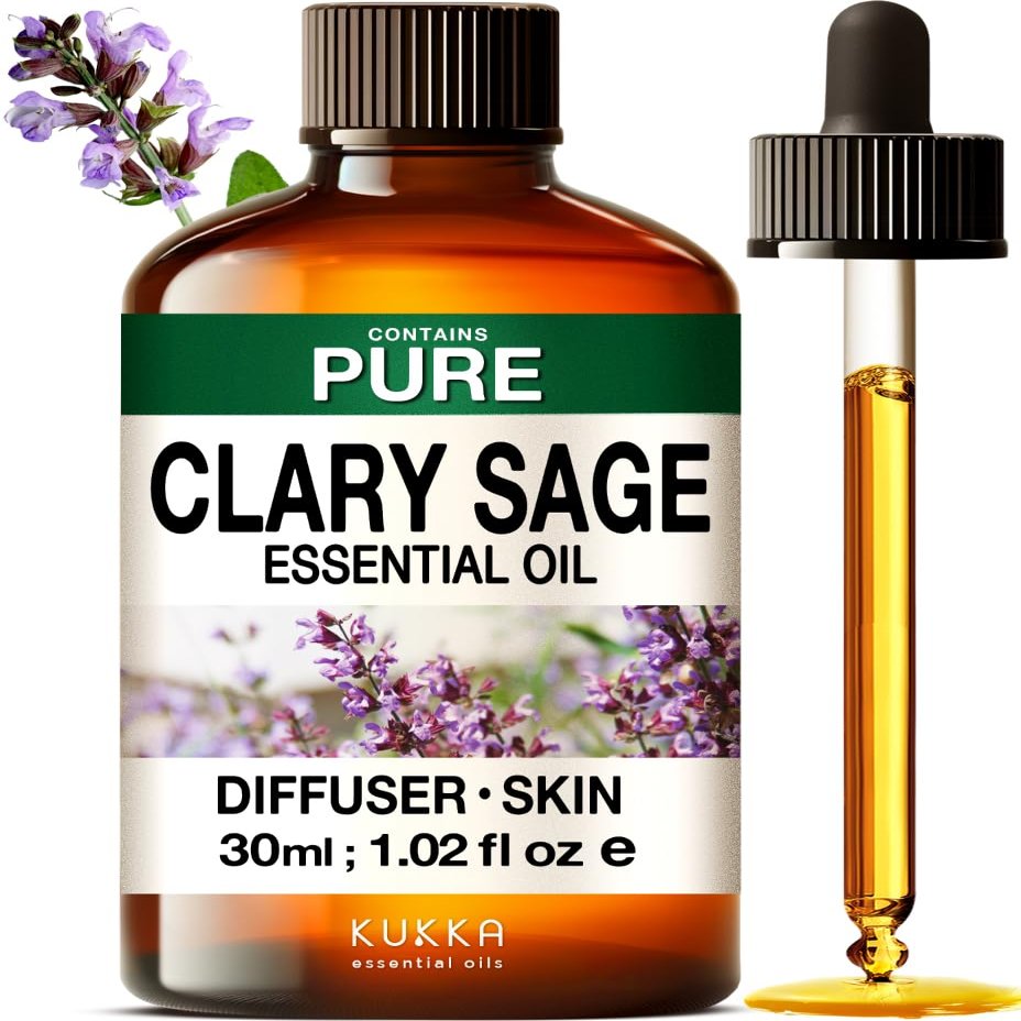 100% Pure Clary Sage Oil - 1.02 Fl Oz Clary Sage Essential Oil for Hair, Skin, Diffuser, Aromatherapy & DIY Soap Making Scent