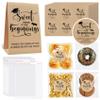 100Pcs Graduation Candy Cookie Treat Bags, Sweet Endings to New Beginnings of 2025 Clear Grad Cellophane Treat Bags Graduations Stickers and Kraft Paper Sign view 1