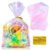 Aubeco 50Pcs Iridescent Cellophane Treat Bags with Ties, 6x9 Inch Holographic Plastic Goodie Baggies for Party Favors, Candy, Cookies Packing, Gift Wrapping view 1