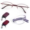 DXYXYO 2 Pack Folding Reading Glasses for Women Men, Half Rimless Small Pocket Metal Readers Blue Light Blocking, 2.75 Red+Purple view 1