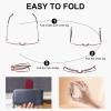 DXYXYO 2 Pack Folding Reading Glasses for Women Men, Half Rimless Small Pocket Metal Readers Blue Light Blocking, 2.75 Red+Purple view 4