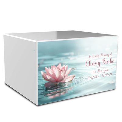 GetUrns Heritage Adult White Cremation Urn Box For Human Ashes I Lotus Custom Printing Wooden Urns for Male and Female I 213lbs