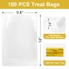 Aubeco 100Pcs Flat Bottom Cellophane Bags, 9.8x14x 3.8" Clear Goodie Baggies with Twist Ties for Party Favor Packaging, Cookie, Popcorn, Candy, Mug Wrapping view 2