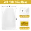 Aubeco 200Pcs Flat Bottom Cellophane Bags, 5.9x9x2.4" Clear Goodie Baggies with Twist Ties for Party Favor Packaging, Cookie, Popcorn, Candy, Mug Wrapping view 2